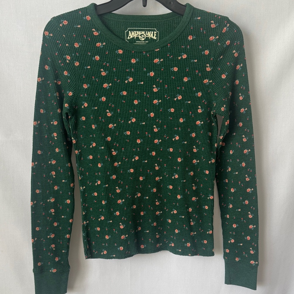 American Eagle Floral Waffle Knit Thermal Top Small